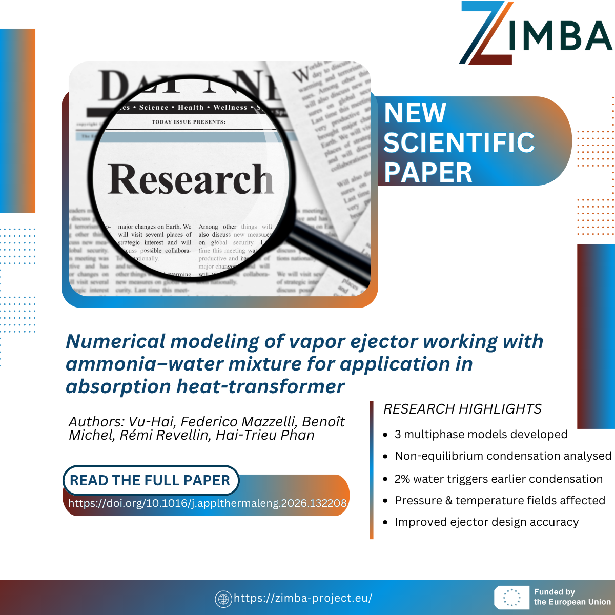 New ZIMBA Publication Advances Understanding of Ammonia–Water Ejector Performance